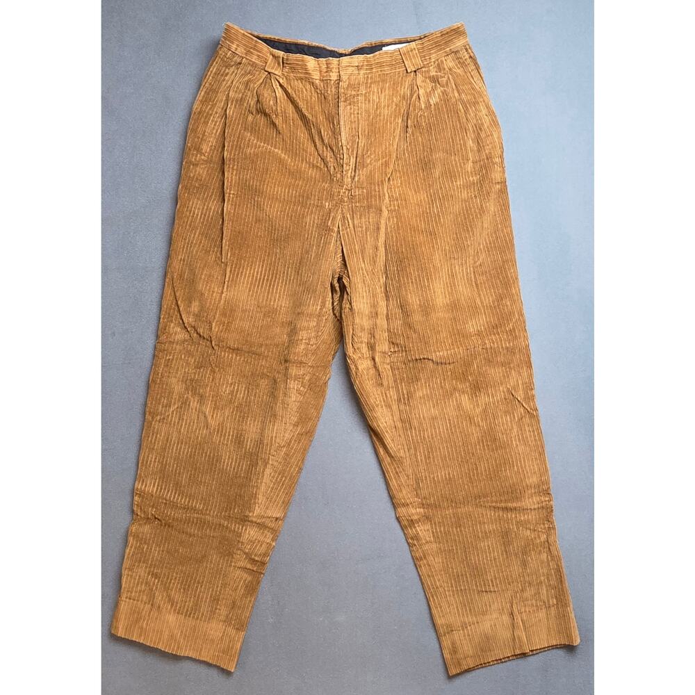 Vtg Bachrach Mens Pleated Corduroy Pants Trousers‎ 33x29.5 Tapered Caramel Brown